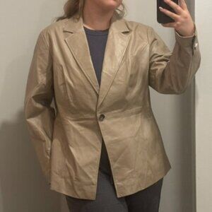 GUILLAUME Tan Leather Blazer Jacket Size 1X